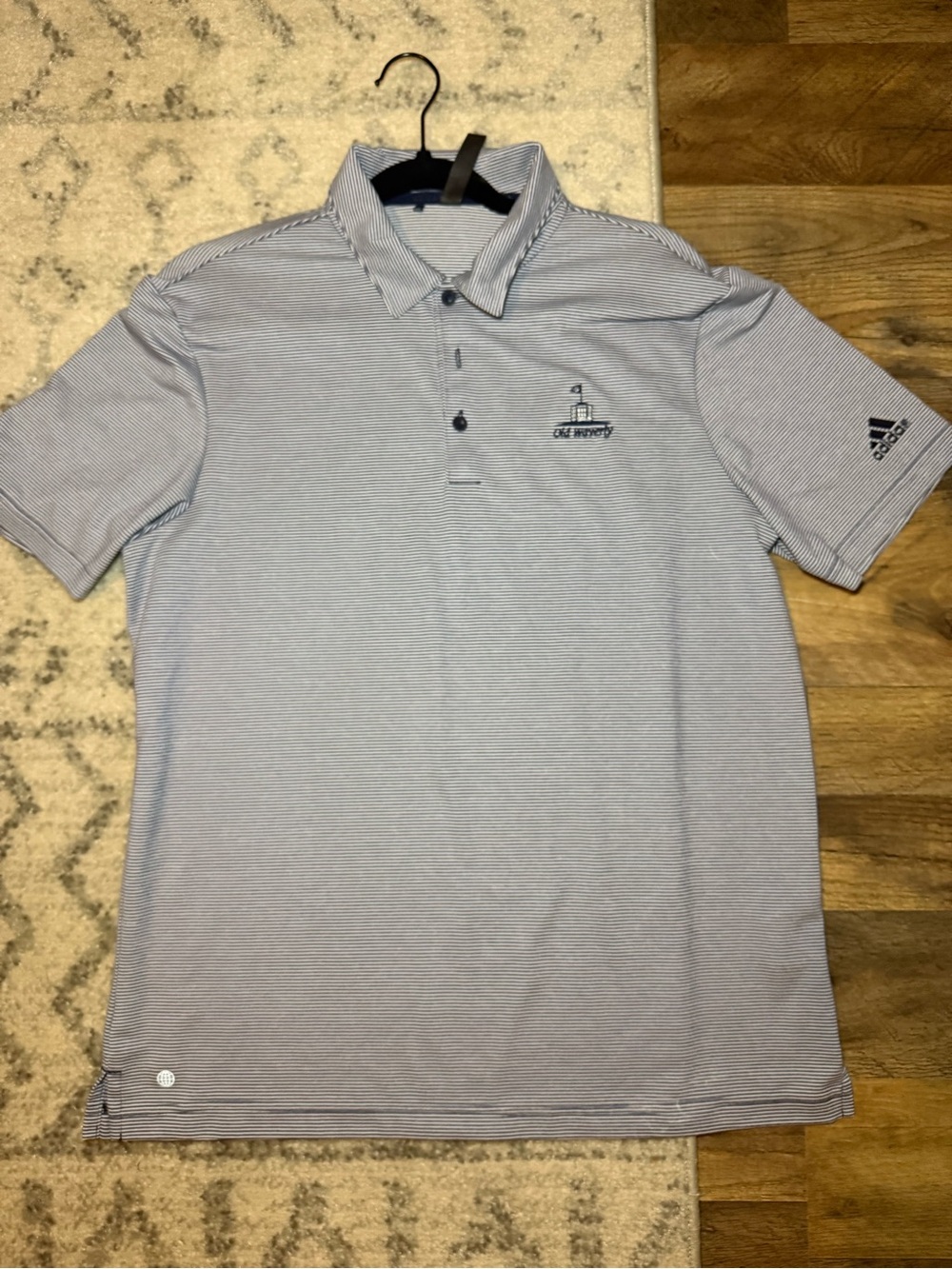 adidas Light Blue & White Thin-Striped Performance Polo